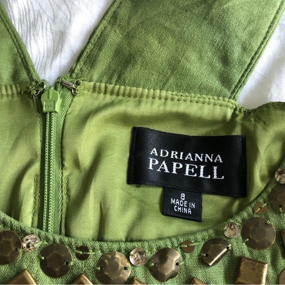 Adrianna Papell Linen Blend Beaded Cleopatra Dress - Picture 4 of 12